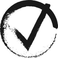 Hand drawn check mark symbol conveying approval, agreement, or verification, enclosed within a textured circle, creating a bold and visually striking representation of positive affirmation vector