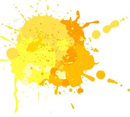 Vibrant mix of yellow and orange paint splatters on white background, creating energetic, modern pattern