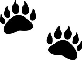 Two large black bear paw prints displayed against a white background, showcasing claws and pads with detailed impressions. Reminding of the bear's power and role as a predator in nature vector