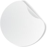 Round white blank sticker with a folded corner peeling upwards, creating a realistic and customizable template for branding or messaging vector