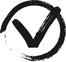 Bold hand drawn check mark in a circle symbolizing approval and agreement on a white background. Perfect for completed tasks or chosen options, it represents validation and quality vector