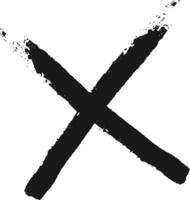 Two rough black brushstrokes are crossing each other creating a large x shape against a clean white background, conveying a message of rejection, cancellation, or disapproval vector
