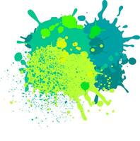 Vibrant green and turquoise paint splattering on white background, creating modern abstract design with various shades and textures vector