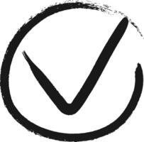 Hand drawn check mark in a circle symbolizes approval and success, conveying correctness and satisfaction. Perfect for tests, decisions, and surveys vector
