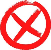Red cross sign painted with a brushstroke style, representing concepts like cancel, stop, negative, or wrong, isolated on a white background vector