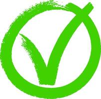 Green check mark in a circle symbolizes approval and success, isolated on white with a hand drawn feel. Perfect for quality and decision projects vector