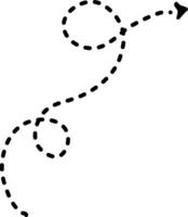Dashed arrow curving and looping, representing a journey, progress, or a non linear path towards a goal, ideal for visualizing movement, direction, and travel vector