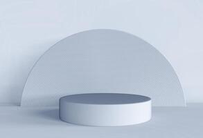 a white round table with a white circular object on it photo