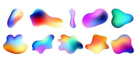 collection of 3d colorful gradient liquid blob shapes vector