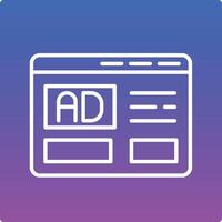 A white and purple icon of an ad on a computer screen vector