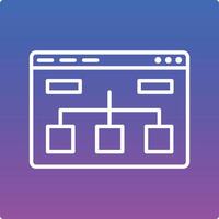 A white and purple icon with a computer screen and a diagram vector