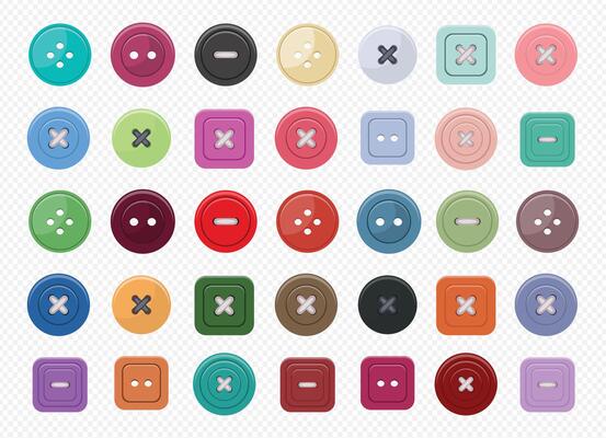 A collection of colorful buttons on a white background