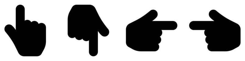 Hand pointer cursor icon set. Right, left, down and up vector