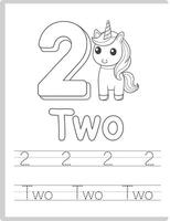 Unicorn 2 Number Tracing Worksheet vector