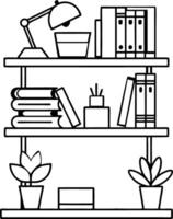 a bookcase with books and a lamp on it vector