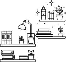 a bookcase with books and a lamp vector