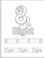 Unicorn 8 Number Tracing Worksheet vector