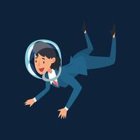 Smiling Businesswoman in Suit and Astronaut Helmet Flying in Outer Space, Business Development Strategy, Leadership Illustration vector