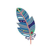 Colored Bird Feather Painted in Colorful Patterns in Blue Colors, Decoration Element Illustration vector