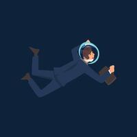 Successful Businessman in Suit and Astronaut Helmet Flying in Outer Space with Briefcase Illustration vector