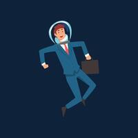 Ambitious Businessman in Blue Suit and Astronaut Helmet Flying in Outer Space with Briefcase, Business Development Strategy, Leadership Illustration vector