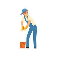 Cleaning Man with Bucket and Rag, Male Worker Character Dressed in Uniform and Rubber Gloves, Cleaning Service Illustration vector