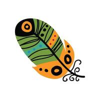 Bright Bird Feather Painted in Colorful Patterns, Decoration Element Illustration vector