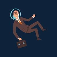 Successful Businessman in Brown Suit and Astronaut Helmet Flying in Outer Space with Briefcase, Business Development Strategy, Leadership Illustration vector