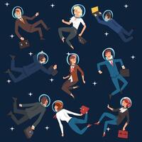 Successful Business People in Suits and Astronaut Helmets Flying in Outer Space Set, Business Development Strategy, Leadership Illustration vector