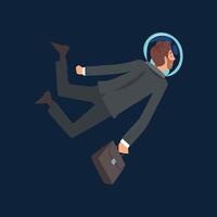 Businessman in Black Suit and Astronaut Helmet Flying in Outer Space with Briefcase, Business Development Strategy, Leadership Illustration vector