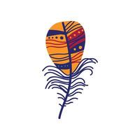 Colored Bird Feather Painted in Colorful Patterns, Decoration Element Illustration vector
