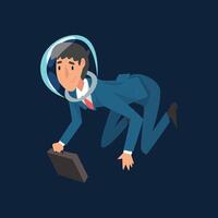 Successful Businessman in Blue Suit and Astronaut Helmet Flying in Outer Space Illustration vector