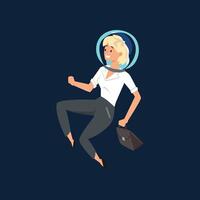 Successful Businesswoman in Astronaut Helmet Flying in Outer Space with Briefcase, Business Development Strategy, Leadership Illustration vector