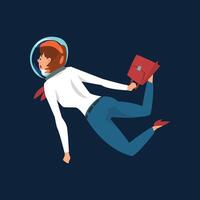 Ambitious Businesswoman in Astronaut Helmet Flying in Outer Space with Briefcase, Business Development Strategy, Leadership Illustration vector