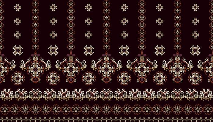 Motifs African boho paisley Floral Ikat pattern embroidery border. Ethnic ikat floral Ethnic Indian Pattern Ikat pattern Ethnic Pattern.Border on black background