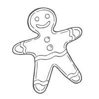 Gingerbread man cookies hand drawn illustration with black lines, isolated on white background. Doodle Ginger bread coloring book page. Decorative element for Christmas, New Year design. vector