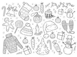 Sketch set of Christmas design doodle elements. hand drawn. Isolated objects. Doodle style vector