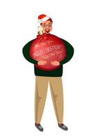 man hold red Christmas ball. Great character for family celebration, new year party concept. vector