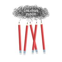 graphite pencils draws sketch with abstract cloud. Red and grey. Hand drawn sketch. Painter tools. School equipment. Concept idea and creative, creation something new. vector