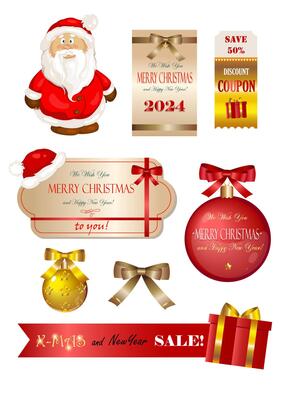 Christmas and New Year set with stickers and coupons. Great elements for your decoration and design.