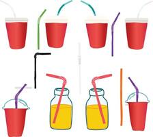 Various types of drinks and straws in different colors vector