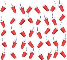 A pattern of red cups with straws and straws vector