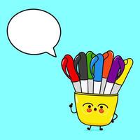 Multi-colored pens with speech bubble vector