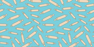 Rolling pin for dough. Seamless pattern. Cooking, homemade baking. Hand drawn, doodle. Repeating background. vector