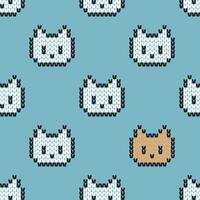 Simple Cute Seamless Pattern Of White And Ginger Cats With Knitted Effect On Light Blue Background. Flat Style. Cats faces. illustration vector
