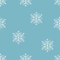 Beautiful Seamless 6-pointed Snowflakes Pattern With Knitted Embroidery Pixel Texture. Abstract Winter Christmas Blue Fabric Swatch, Wrapping Paper. illustration vector