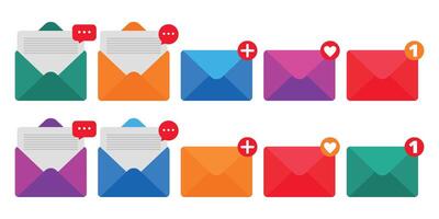 Collection of envelope icons in various colors. vector