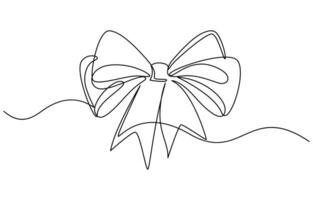 Decorative ribbon bow in continuous line art drawing style vector