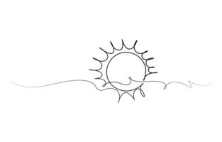 Continuous line sun summer art one sunshine outline icon single light vector