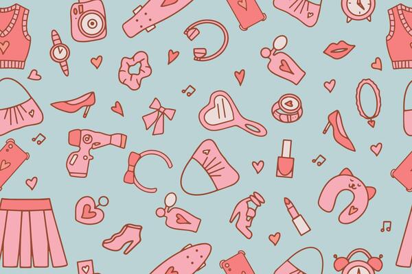Seamless fashionable pink patterns in Barbicore style. illustration